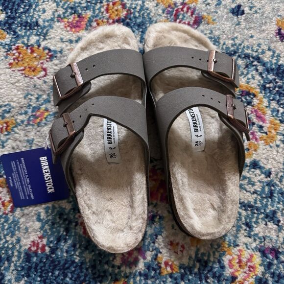 Birkenstock Women's Arizona Shearling Suede Sandals Size 36 New In Box - Picture 10 of 13